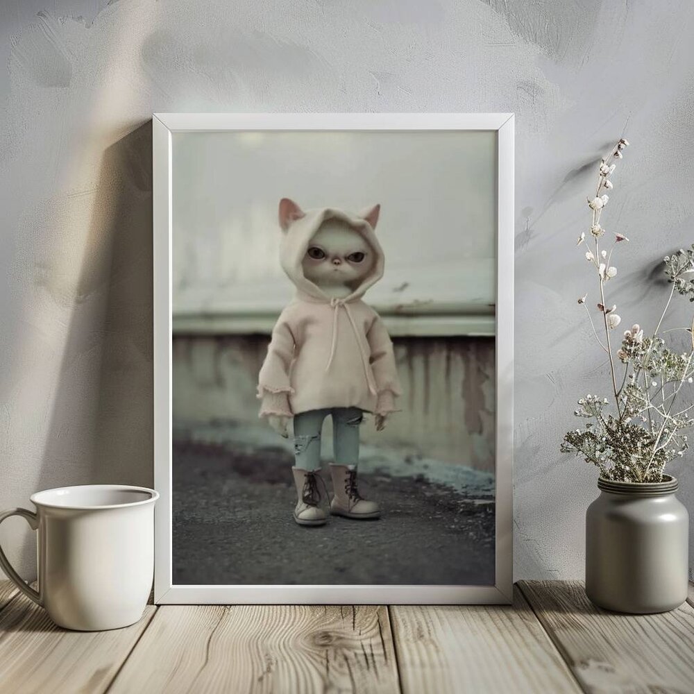 Original Cat with Hoodie Art Print + Digital Copy, Anthropomorphic Cat